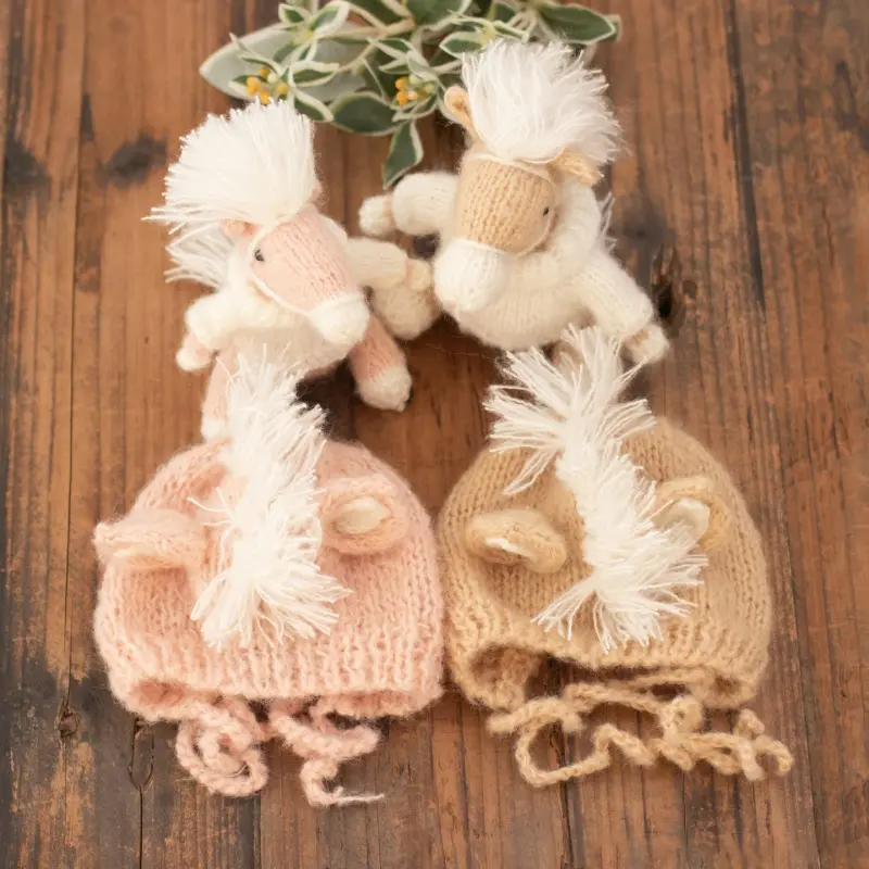Handmade Knitted Horse with Hat Set A - Newborn Photography Outfit - Image 3